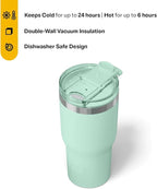 RTIC 20oz Essential Tumbler with Lid, Ceramic Lined, Insulated, Stainless Steel, Metal, Double Wall Vacuum-Insulation, Travel Cup for Iced Coffee, Tea, Hot and Cold Drink, Fresh Mint