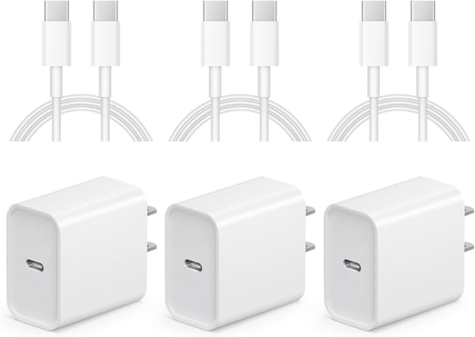 3 Pack iPhone 17 16 15 Charger Fast Charging 10FT - 20W USB C Charger Block with 10FT Type C to C Cable Compatible with iPhone 17/17 Pro/17 Pro Max/Air/16/16e/15, iPad Pro, iPad Air (Yellow)
