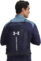Under Armour Unisex Hustle Sackpack, (410) Midnight Navy/Midnight Navy/Metallic Silver, One Size Fits Most