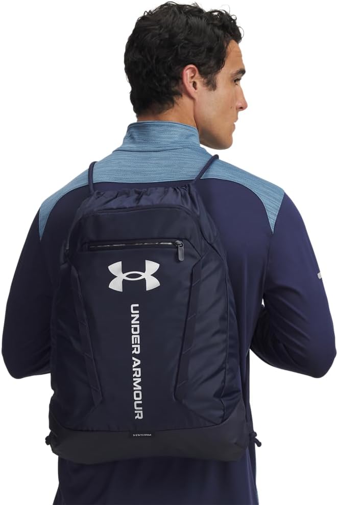 Under Armour Unisex Hustle Sackpack, (410) Midnight Navy/Midnight Navy/Metallic Silver, One Size Fits Most