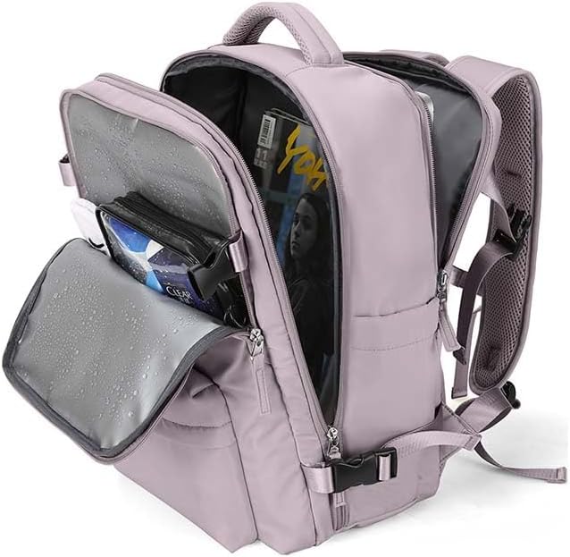 WONHOX Carry on Travel Laptop Backpack for Women Men Flight Approved,Backpack for Women Travel Bag Hiking Outdoor Sports Rucksack Casual Daypack, Lotus Pink