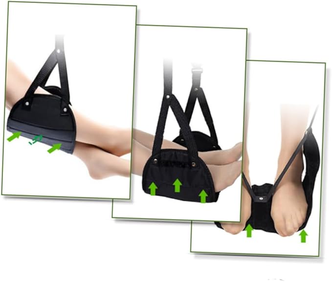 Portable Foot Hammock for Travel Home Use Adjustable Under Desk Footrest Lightweight Foot Sling for Airplane Train and Office Black Creative Design for Comfort and Relaxation