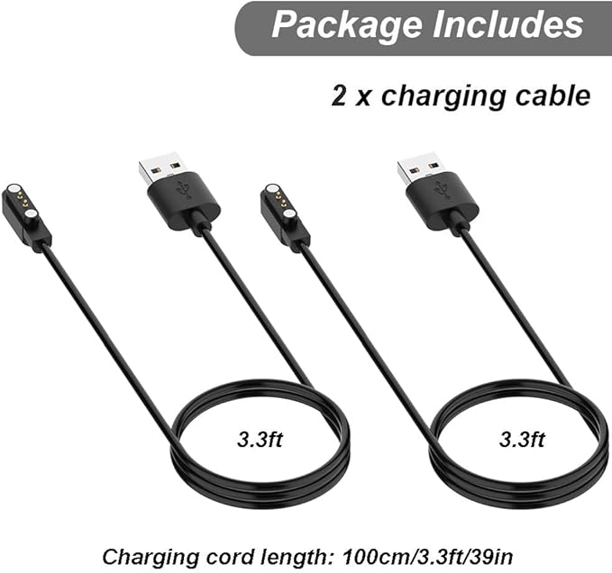 Charger for VeryFit Smart Watch - IDW26, IDW25, IDW23, IDW21, IDW19, IDW17, IDW16, IDW15, IDW13, ID205L, ID206 - Magnetic Charging Cable (2-Pack, 3.3ft/1m)