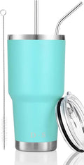 D·S 30oz Mint Tumbler Stainless Steel Double Wall Vacuum Insulated Mug with Straw and Lid, Cleaning Brush for Cold and Hot Beverages