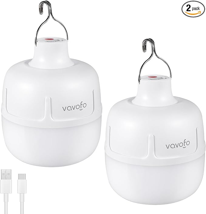 VAVOFO 2PCS 20W LED Camping Lantern Rechargeable, 1200LM Camping Light , 3000mAh Portable Tent Light , IP65 Waterproof Flashlight Lanterns for Emergencies ,Power Outages,Hurricane (White)