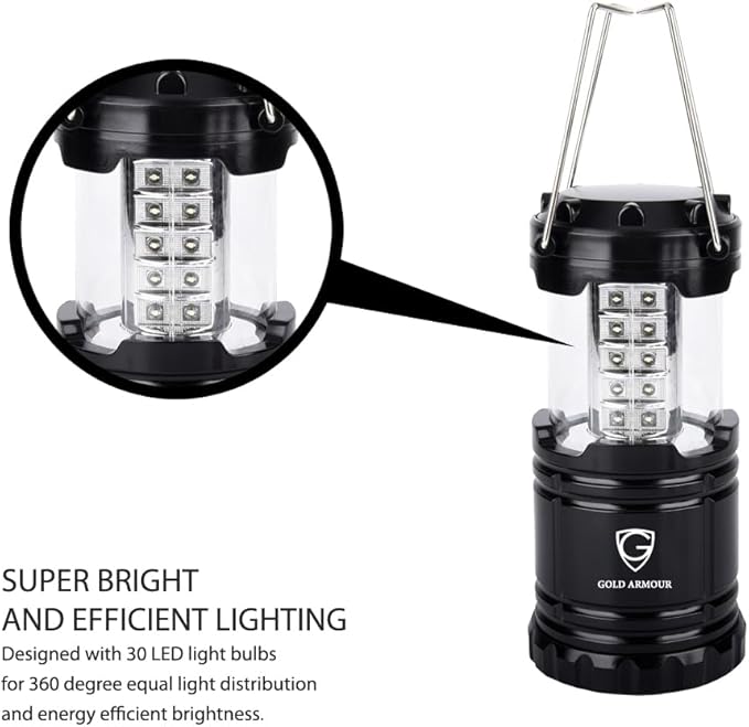 Gold Armour Camping Lanterns for Power Outages 4 Pack, Camping Essentials Lantern, Emergency Led Battery Operated Lights, Survival Kit and Gear for Hurricane (Multicolor)