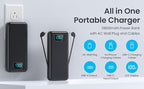 Portable Charger with Built-in AC Plug and Cables,13800mAh USB C Fast Charging Power Bank,Travel Essentials Portable Phone Charger Battery Pack for iPhone 17/16/15/14/13,Galaxy,Android-Graphite Black