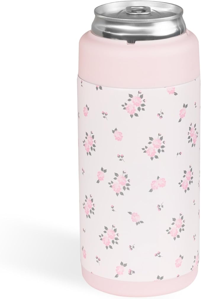 HydroJug Standard Can Cooler - 2-in-1 Insulated Can Cooler Cup - Stainless Steel Can Holder with Non-Slip Rubber Base - Screw-Top Lid - Dishwasher Safe - 16oz, Wildrose