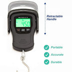 Commercial Grade Heavy Duty Digital 110lb/50kg Capacity Hanging Scale with Backlit and Measuring Tape for Luggage Fish Fishing with Comfortable Handle and Large Hook