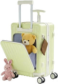 TABU 20" Carry on Luggage with Seat for Kids & Adults，Front-Opening Hardshell Carry On Suitcase with Double Handles & TSA Lock, Green