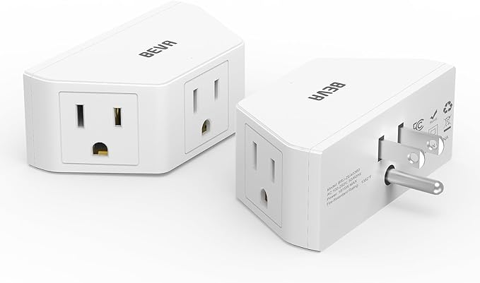 BEVA 2 Pack Small Electric Outlet Adapter, Multi Plug Wall Outlet Extender, 3 Prong Adapter 3 AC Plug Extender for Travel Cruise Ship Dorm Room Essentials