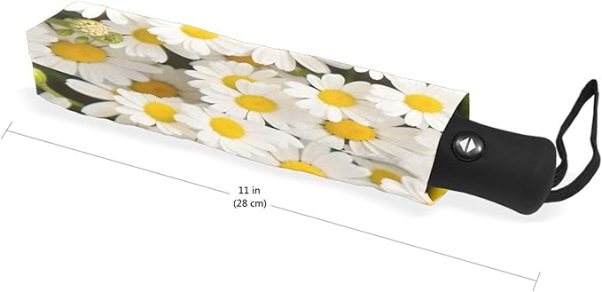 senya White Daisy Compact Travel Umbrella Sun and Rain Windproof Auto Open Close Folding Umbrella
