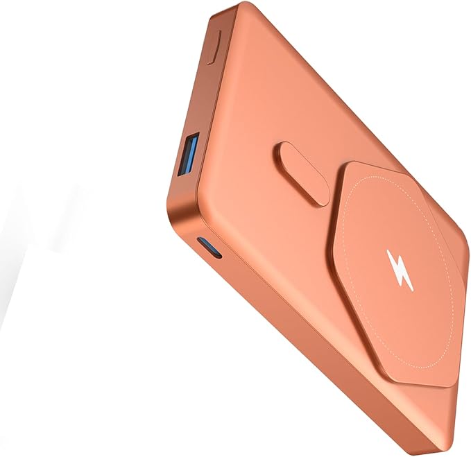 SIXTHGU S05 Magnetic Portable Charger, Wireless Power Bank for Magsafe 5000mAh Battery Pack, PD20W Fast Charging with Built-in USB-C Cable, for iPhone 17/16/15/14 Series (5K-Pink Flat)