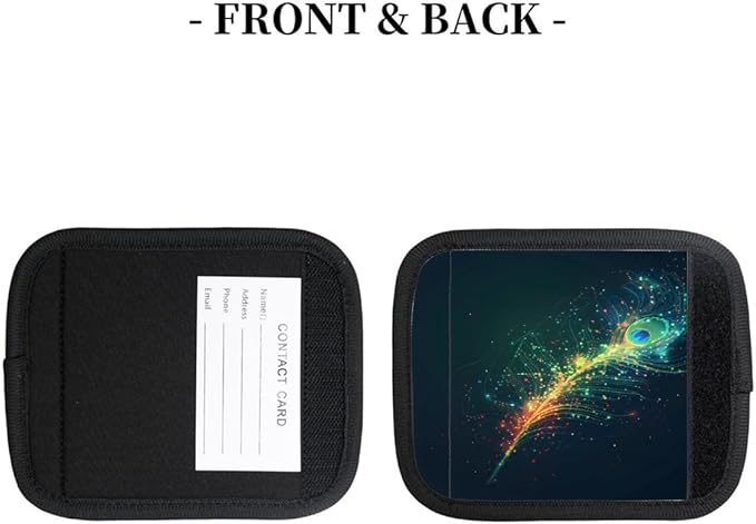 Abstract Peacock Feather Colorful 2 Pack Luggage Handle Wrap Set of Neoprene Luggage Tags for Suitcases Bag Strap Wrap Cover Travel Airplane Accessories Covers Markers Sleeve Grips Identifiers Cruise