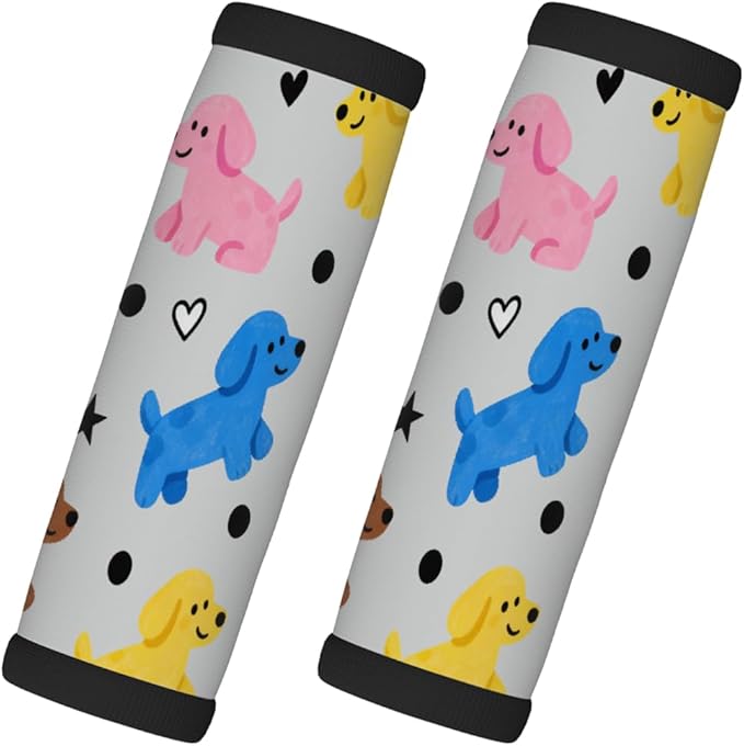 2 Pack Luggage Handle Wrap with Travel Tags - Non-Slip Protective Cover Soft Handle Grips Covers for Suitcase(Colorful Dogs)