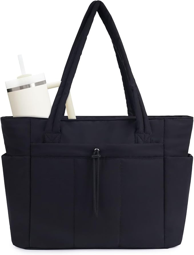 Wandering Nature Puffer Tote Bag with Cup Holder & Laptop Compartment & Trolley Sleeve for Travel, Work, Nurse, Women