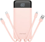 charmast 10000mAh Portable Charger with Built-in Cables, 6 Outputs & 3 Inputs Power Bank, Compact Travel Essential Battery Pack for iPhone 16/15, Samsung S25/S24, Google Pixel, iPad, AirPods & More