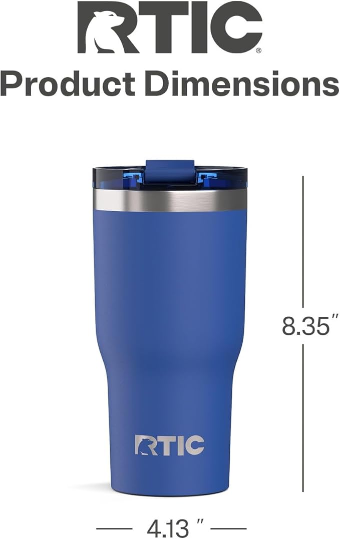 RTIC 30oz Essential Tumbler with Lid, Ceramic Lined, Insulated, Stainless Steel, Metal, Double Wall Vacuum-Insulation, Travel Cup for Iced Coffee, Tea, Hot and Cold Drink, Cobalt