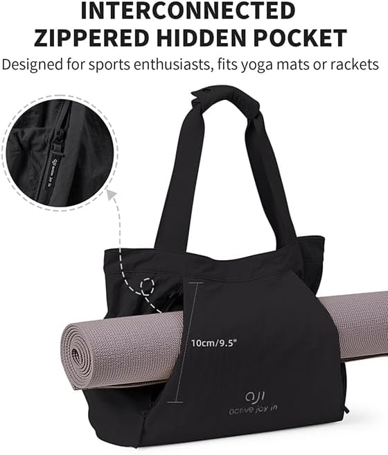 Gym Tote Bag for Women, Lightweight Yoga Mat Bag with Wet Dry Storage Pocket & Multi Pockets