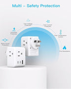 Australia New Zealand Power Plug Adapter, US to Australia Travel Adapter with 3 American Outlets 3 USB Ports (2 USB C), Type I Plug Adapter Travel Essentials for USA to Australia, Argentina, China