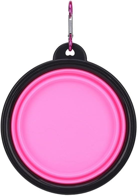 Silicone Foldable Pet Food Water Feeder, Collapsible Travel Bowl for Dog and Cat, Outdoor Portable (Pink)