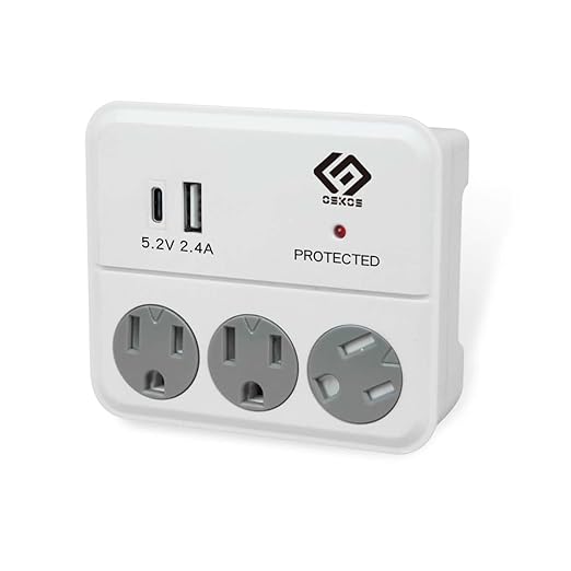 OSKOS 3 Outlets Wall Outlet with 2.4A USB Charger (1A1C), 1000J Surge Protector, Wall Tap, 15A/120V/1800W, Swivel Safety Cover, UL Listed