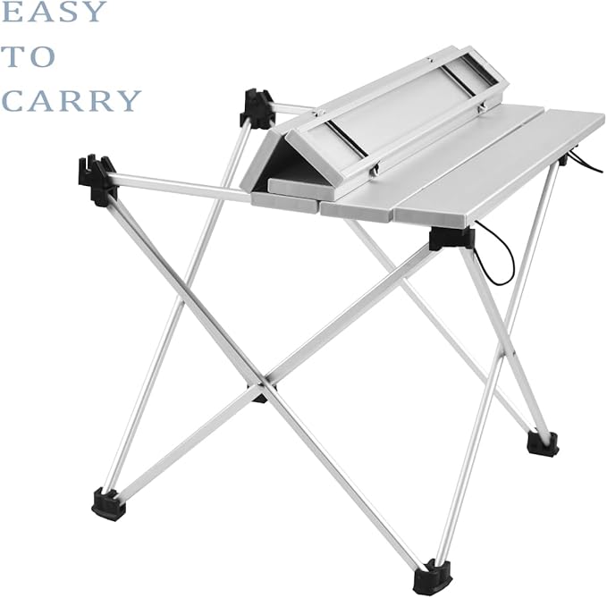 Grope Small Folding Camping Table with Aluminum Table Top, Beach Table for Sand with Carrying Bag,Prefect for Outdoor, Picnic, BBQ, Cooking, Festival (Silver-S)
