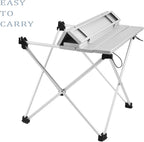 Grope Small Folding Camping Table with Aluminum Table Top, Beach Table for Sand with Carrying Bag,Prefect for Outdoor, Picnic, BBQ, Cooking, Festival (Silver-S)