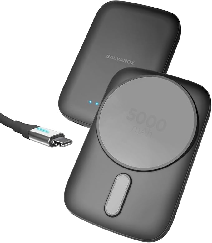 GALVANOX Magnetic Power Bank for Samsung Phones (15W) Wireless Charging Battery Pack for Android, Galaxy S24 S25 Plus, Ultra (Compatible with MagSafe Case Required) 5000mAh Portable Charger, Black