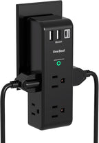 Surge Protector Outlet Extender, Rotating Plug, PD 20W, 6 AC Multi Plug Outlet with 3 USB Ports (2 USB C), 1800 Joules 3-Sided Swivel Power Strip with Spaced Outlet Splitter for Home Office Dorm - BK