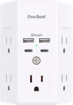Multi Plug Outlet, Surge Protector, 5 Outlet Extender with 4 USB Charging Ports (2 USB C), USB C Wall Charger, 3-Sided 1800J Power Strip Outlets Splitter Wall Plug Adapter Spaced for Dorm Home Office