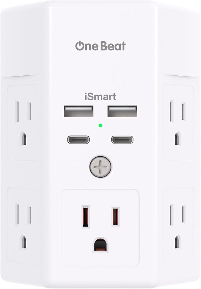 Multi Plug Outlet, Surge Protector, 5 Outlet Extender with 4 USB Charging Ports (2 USB C), USB C Wall Charger, 3-Sided 1800J Power Strip Outlets Splitter Wall Plug Adapter Spaced for Dorm Home Office