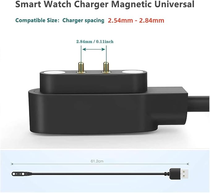 [2 Pack] Universal Smart Watch Charger Magnetic, VeryFit / da fit Smartwatch Accessories 2 Pin Replacement Charging Cable Compatible All 2.54mm - 2.84mm-Pin-Pitch Smart watch (Model A&B Only one Fit)