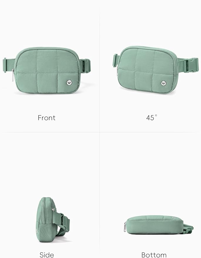 WESTBRONCO Puffer Fanny Packs for Women Quilted Nylon Waterproof Belt Bag with 2 Zipper, Puffy Crossbody Bag with Adjustable Strap, 1L Waist Bag for Travel Daily