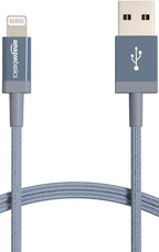 Amazon Basics USB-A to Lightning Cable, Apple MFi Certified, Nylon Braided Cord, Fast Charging, Durable, Sturdy, 3 Foot, Dark Gray