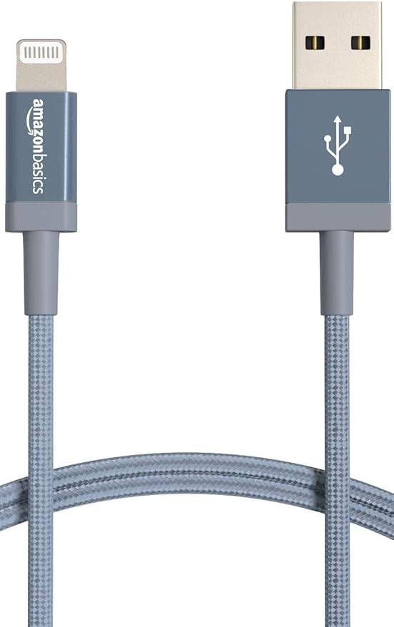 Amazon Basics USB-A to Lightning Cable, Apple MFi Certified, Nylon Braided Cord, Fast Charging, Durable, Sturdy, 3 Foot, Dark Gray