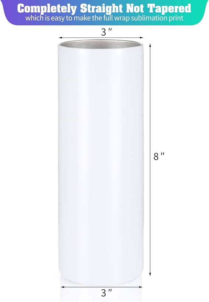 16 Pack Sublimation Tumblers Straight Skinny Tumbler Blanks Bulk 20oz for Heat Transfer, Individual Gift Boxed, Double Wall Insulated Tumbler with Shrink Wrap & Straws