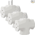 PLUGTUL 3 Way Plug Adapter, 3 Plug Wall Adapter, 3 Prong, Grounded, 15A, 1875W, Multiple Plug Expander for Home, Outdoor, ETL Listed, White, 3PACK