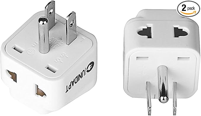UK to US Travel Adapter, India to US Plug Adapter, Unidapt Adapters for USA, 2-Pack, Plug Converter, USA Travel Adapter, EU to US with Dual Inputs, Universal to American Outlet Plug