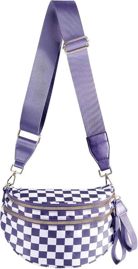 Black and White Checkered Crossbody Bag Bum Bag for Women,Spacious Checkered Purse Fanny Packs Belt Bag
