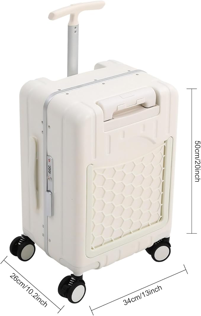 CNCEST 20" Adjustable Double Handle Ride-on Luggage,Travel Carry On Trolley Case with Mesh Pocket for Kids,Children's Ride On Suitcase with Wheels & TSA Lock (StyleB, White)