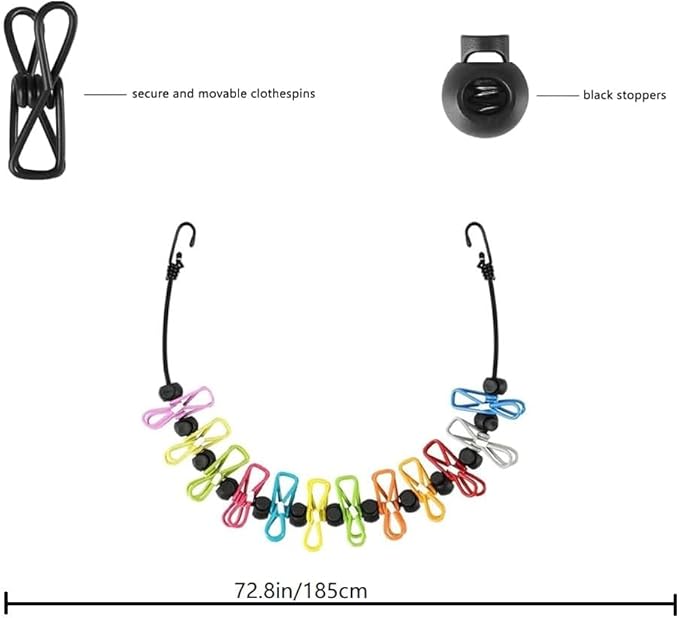 Clothes line 2 PCS,Travel Accessories Clothes line with 12 Clothes Clips, Retractable Portable Clothesline for Travel for Indoor Laundry Drying line,Hotel, Cruise,Outdoor Camping Essentials