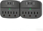 2 Pack Multi Plug Outlet Splitter, 490J Surge Protector Outlet Extender with 3 AC Outlets and 4 USB Wall Charger (2 USB C Ports), Small Adapter for Dorm Room and Travel Essentials, ETL Listed, Black