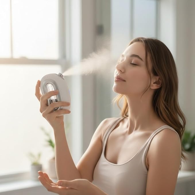 Facial Steamer Nano Mist – Portable USB Rechargeable Face Mister for Hydrated Glowing Skin – Ultra Fine Cold Mist for Makeup Settings, Dry Skin & Travel Beauty Device,