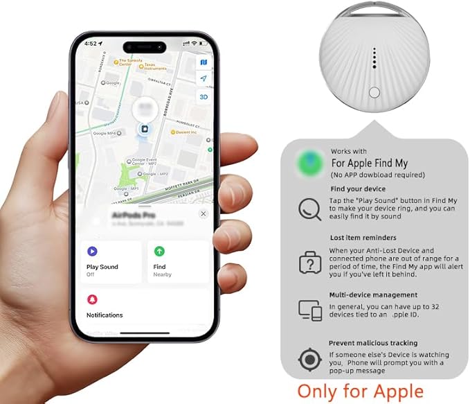 GPS Tracker for Vehicles No Subscription, Real-Time Smart Tracking Devices for Cars Hidden, Key Finder Locator with Sound, with Find My (iOS Only), for Luggage, Pet, Kids, Key, Wallet & More
