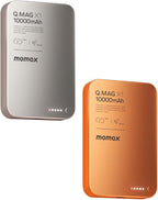MOMAX 2 - Pack Magnetic Wireless Power Bank 10000mAh, Ultra-Slim 0.5" MagSafe-Compatible Portable Charger, 20W USB-C PD Fast Charging, Battery Pack for iPhone 17/16/15/14/13/12 Series(Titanium)