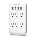 Fosmon 6 Outlet Wall Mount Surge Protector, 3-Prong Surge Suppression 1200 Joules, 15A 125VAC 60Hz 1875Watts Wall Outlet Adapter, Grounded LED, ETL Listed (4 USB-A (1 Pack))