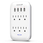 Fosmon 6 Outlet Wall Mount Surge Protector, 3-Prong Surge Suppression 1200 Joules, 15A 125VAC 60Hz 1875Watts Wall Outlet Adapter, Grounded LED, ETL Listed (4 USB-A (1 Pack))