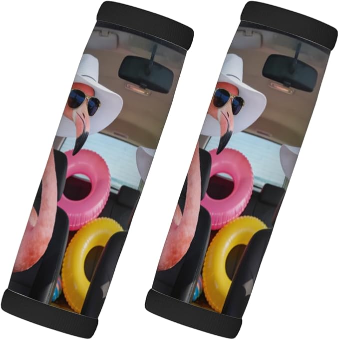 2 Pack Luggage Handle Wrap with Travel Tags - Non-Slip Protective Cover Soft Handle Grips Covers for Suitcase(Funny Flamingos)