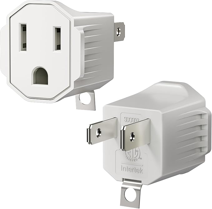 2 Prong to 3 Prong Outlet Adapter, SUPERDANNY ETL Listed 3-2 Prong Adapter, Fire-Retardant (392℉) PBT Material, Heavy Duty Wall Plug Adapter for Old Homes, Travel to Japan (Ivory White (2-Pack))